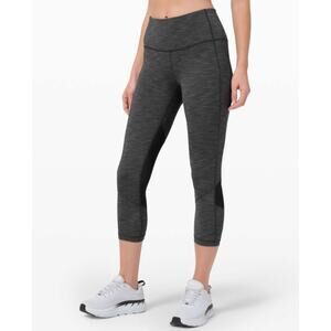 Lululemon Pace Rival Crop Leggings 8 Heathered Black 22” Inseam Mid Rise Women's